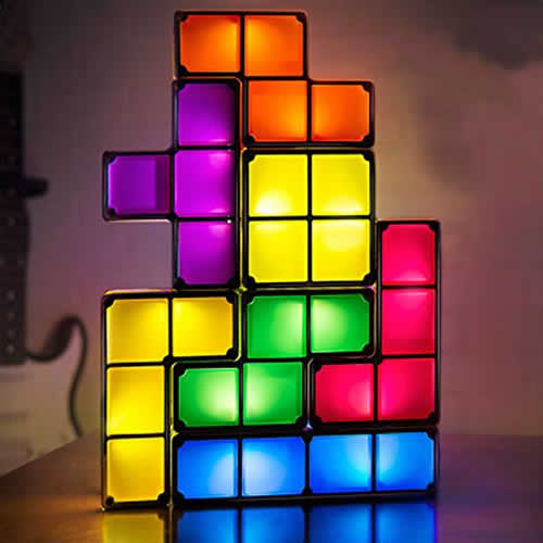 Lámparas de videojuegos de Tetris armable, apilable con luz Led