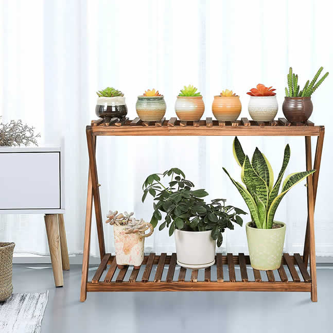 5 ideas para decorar con estante de madera para plantas de 2 niveles