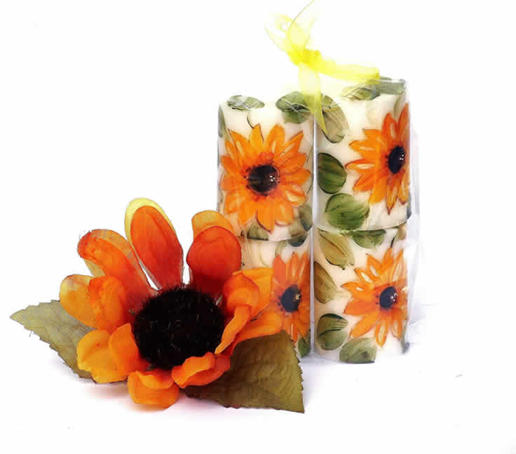 Velas artesanales decorativas con girasoles